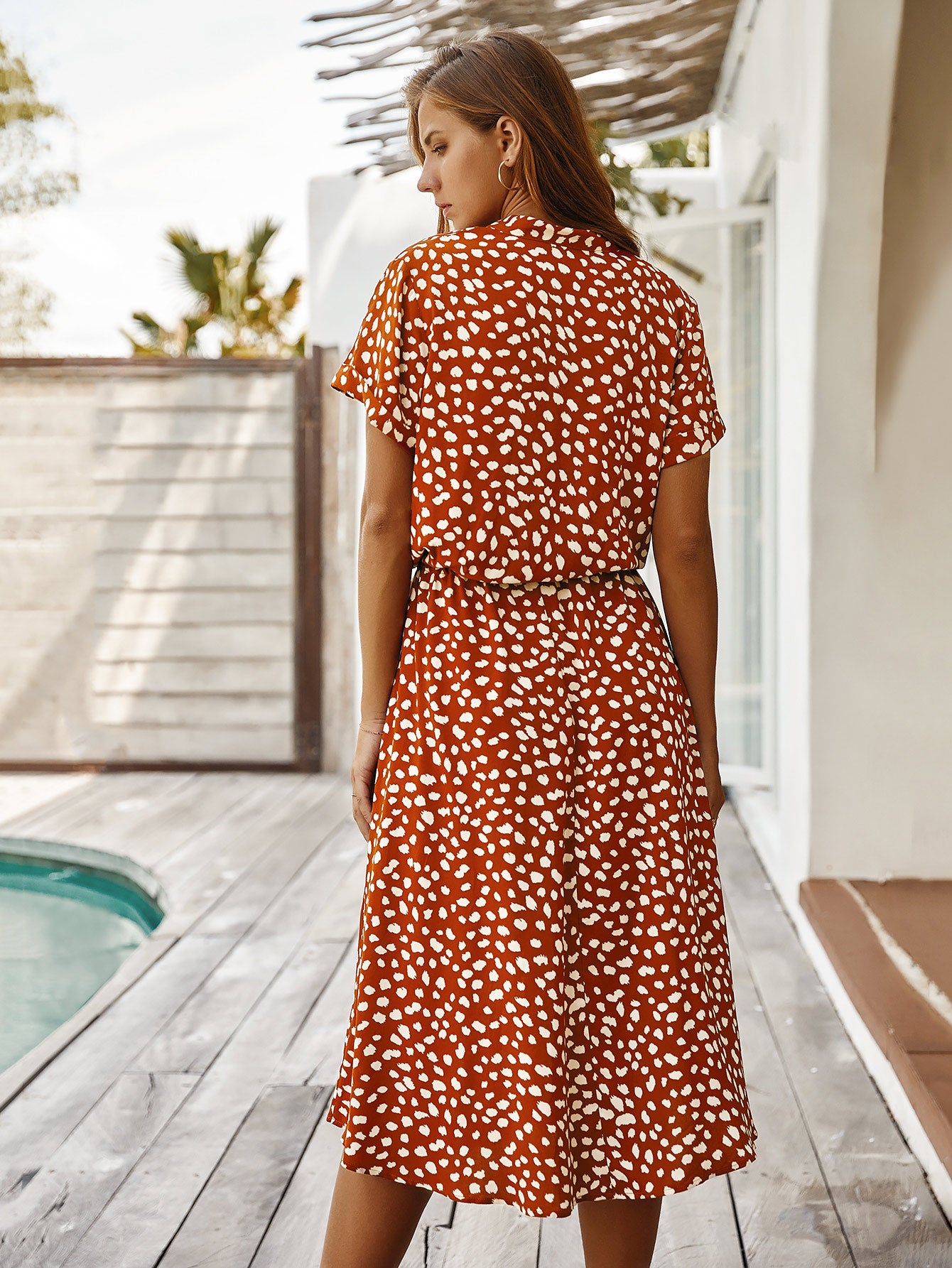 Vestido Midi Chemise Feminino Com Manga Curta