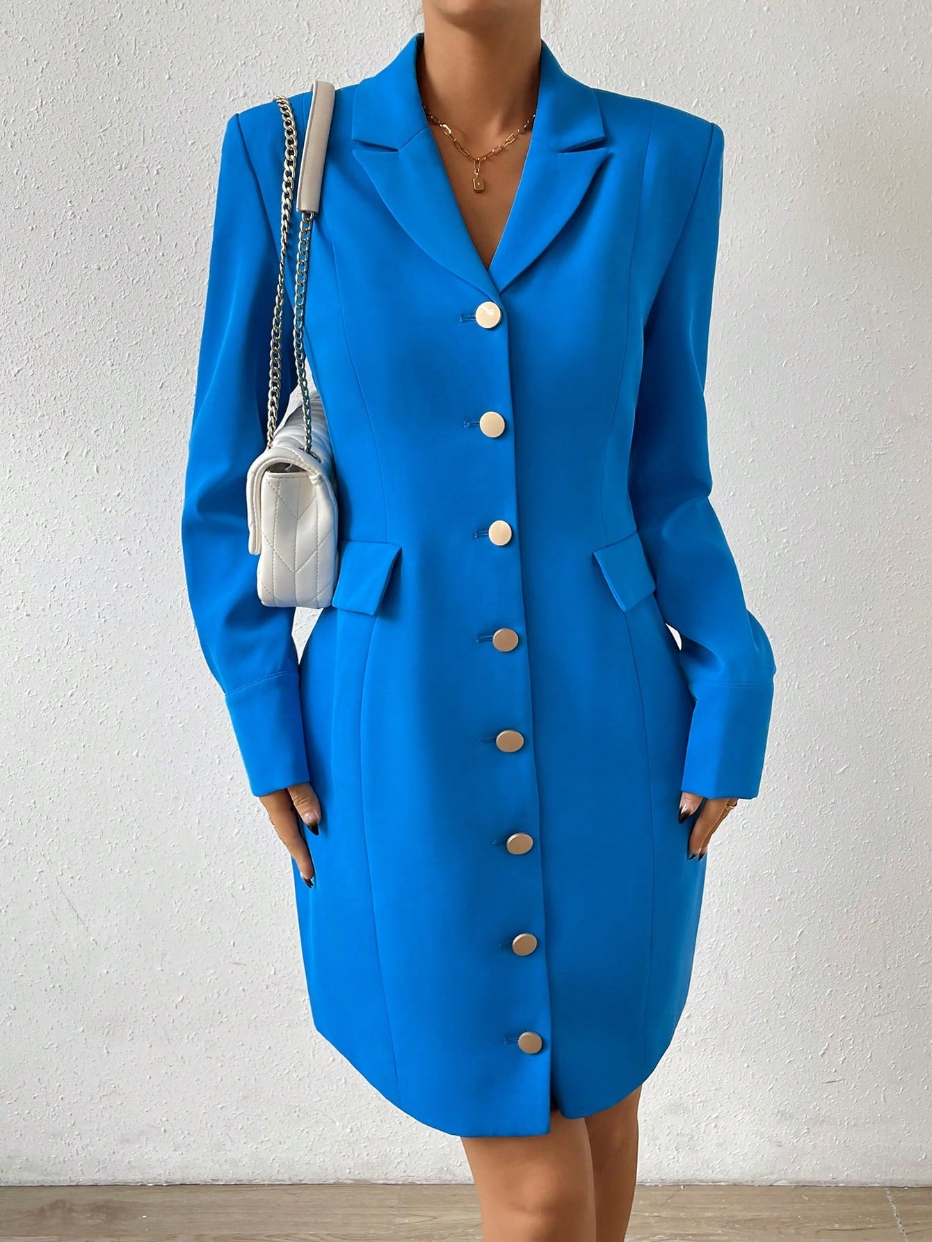 Vestido Blazer Curto Alfaiataria Com Botões Frontais