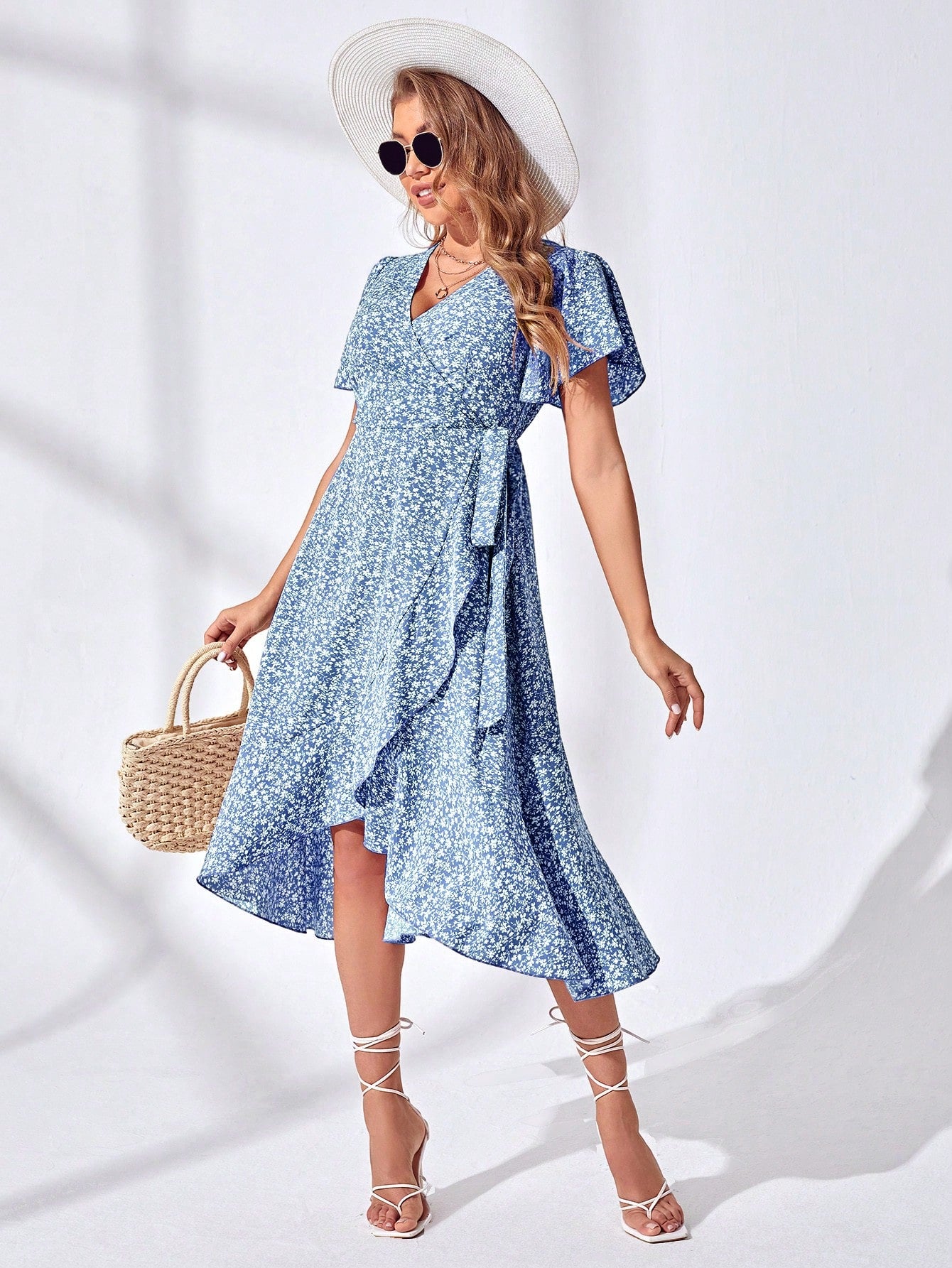 Vestido Midi Envelope Elegante Cintura Ajustada