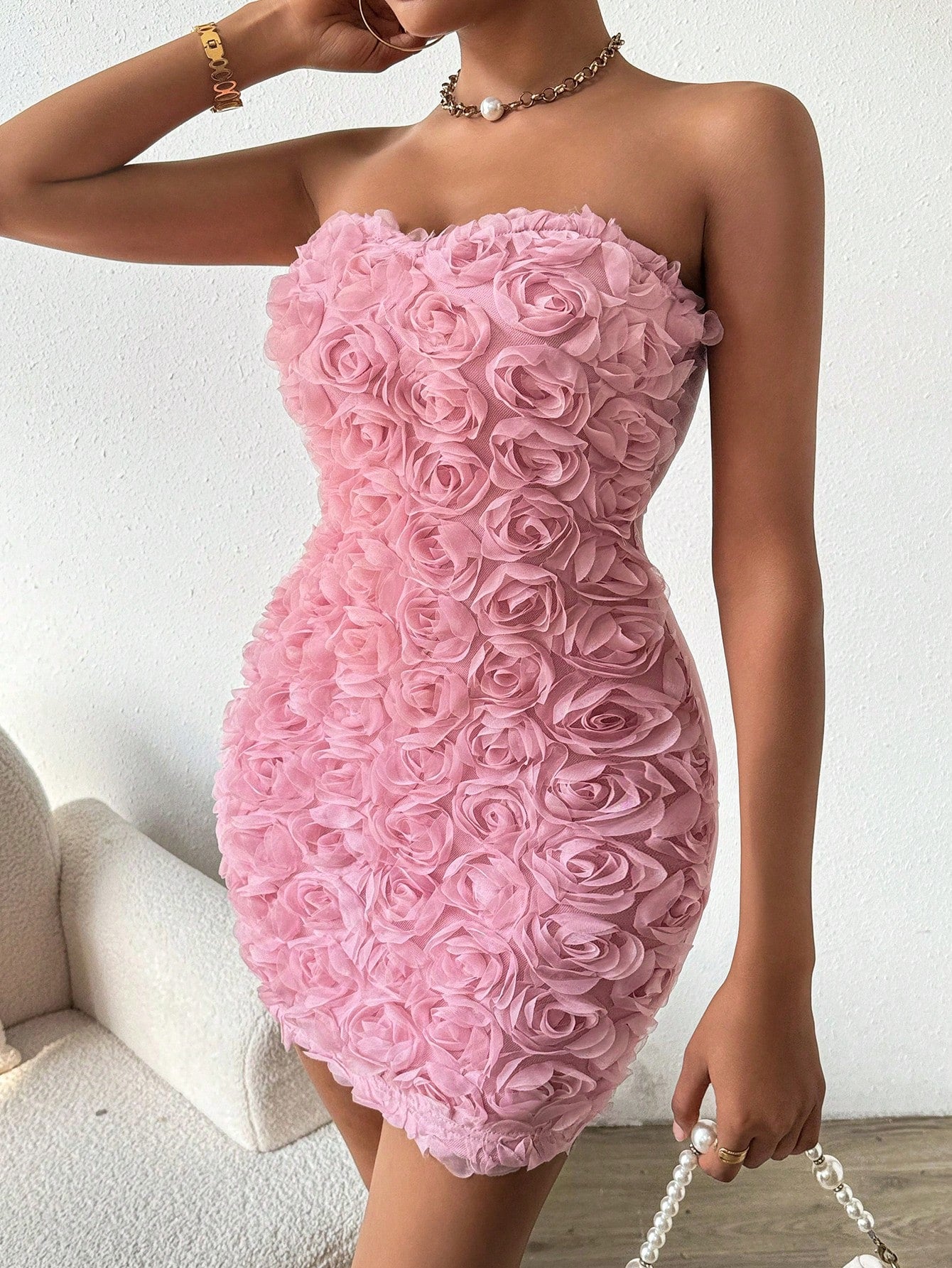 Vestido Curto Tomara Que Caia Com Flores 3D