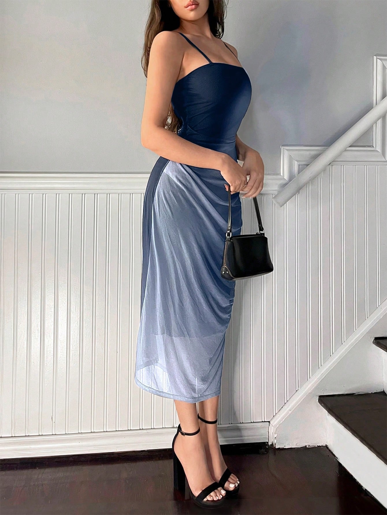 Vestido Midi Slip Dress Justo Draped Lateral Elegante