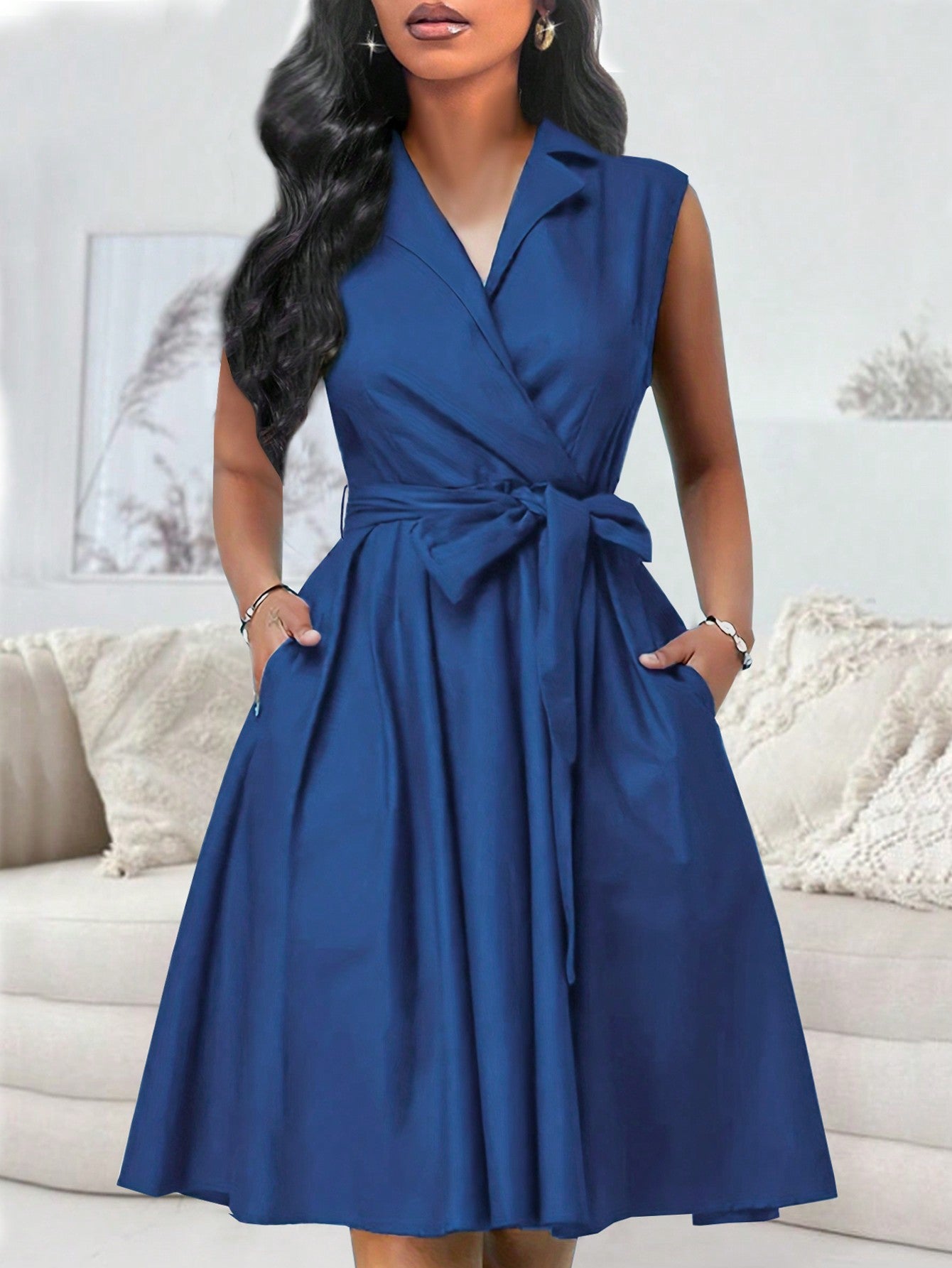 Vestido Midi Chemise Social Com Gola Lapela