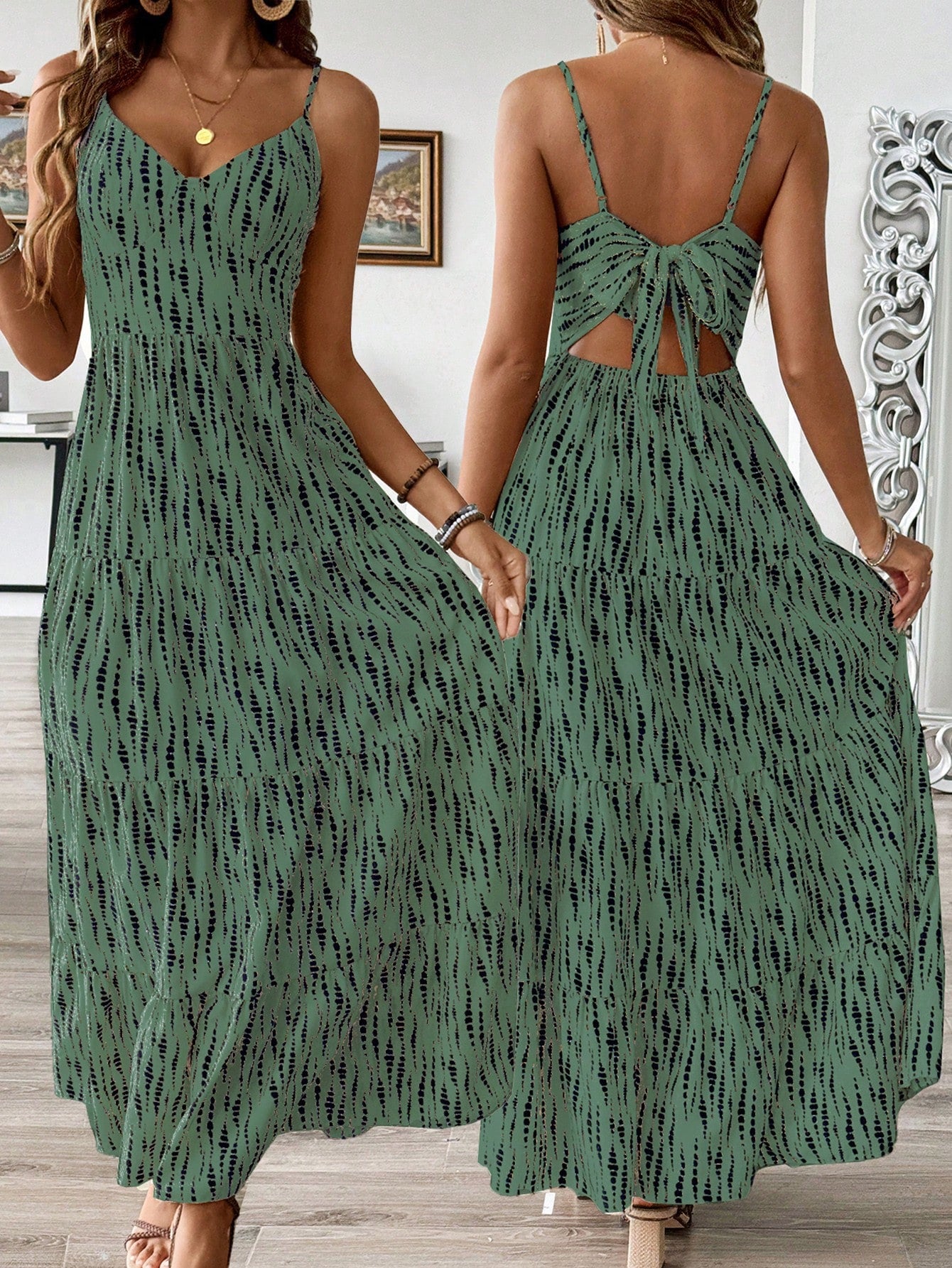 Vestido Longo De Alças Com Estampa Floral E Laço Nas Costas