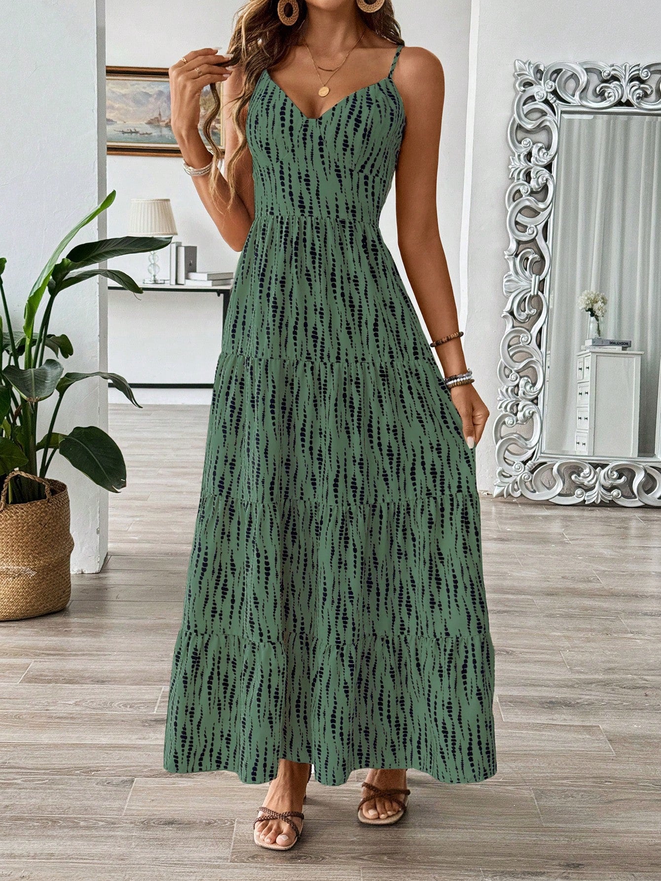 Vestido Longo De Alças Com Estampa Floral E Laço Nas Costas