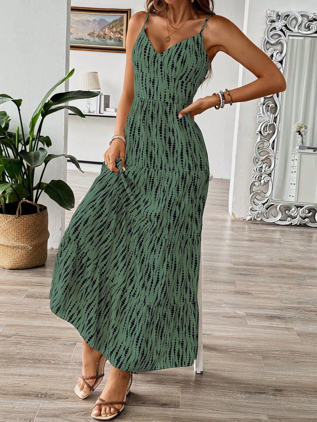 Vestido Longo De Alças Com Estampa Floral E Laço Nas Costas