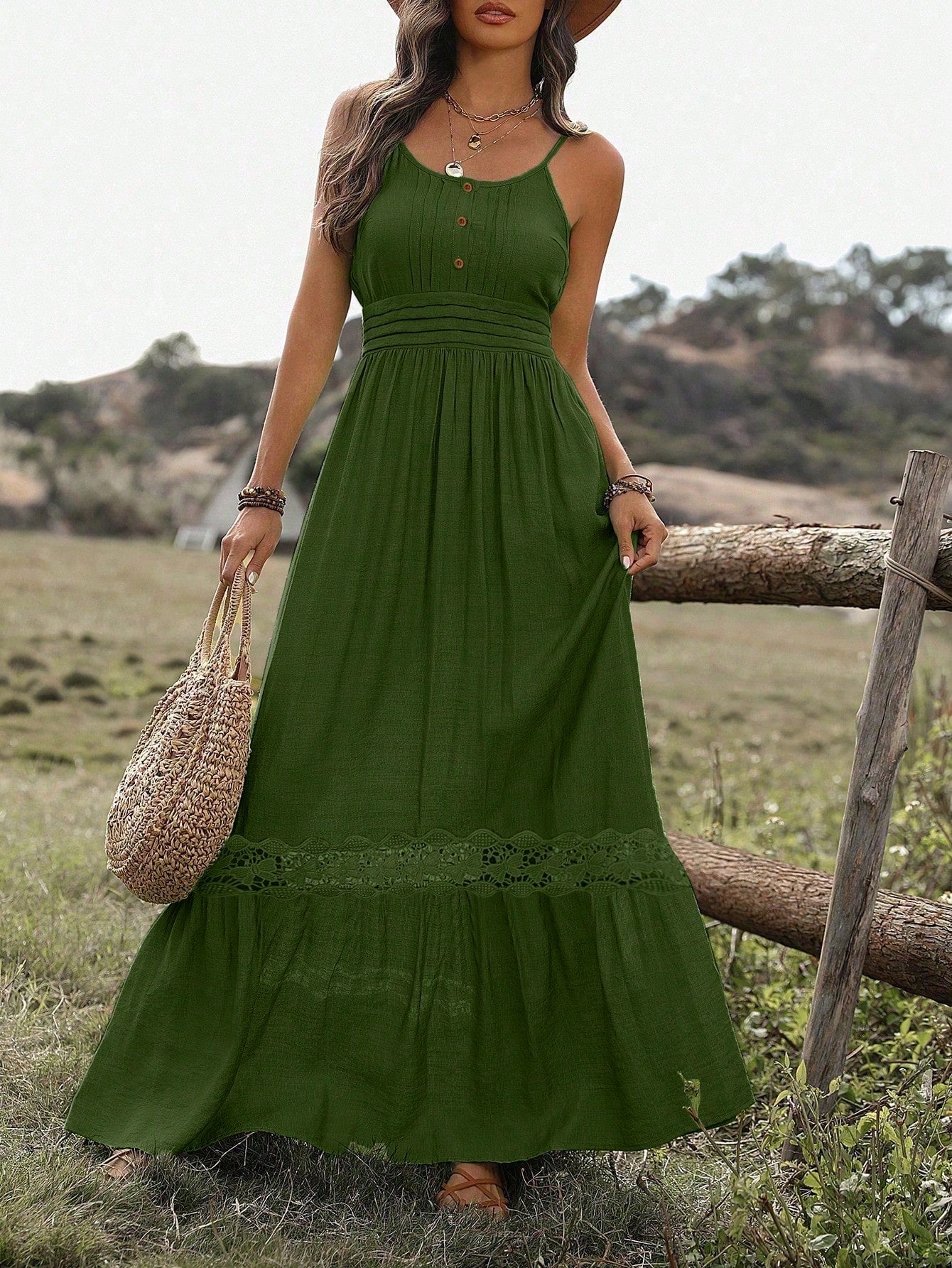Vestido Longo De Alça Com Detalhe Rendado Boho