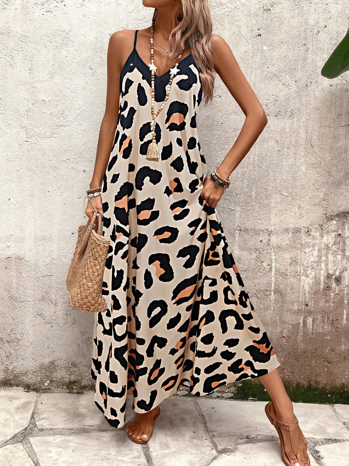 Vestido Longo Estampado Soltinho Com Alças Finas