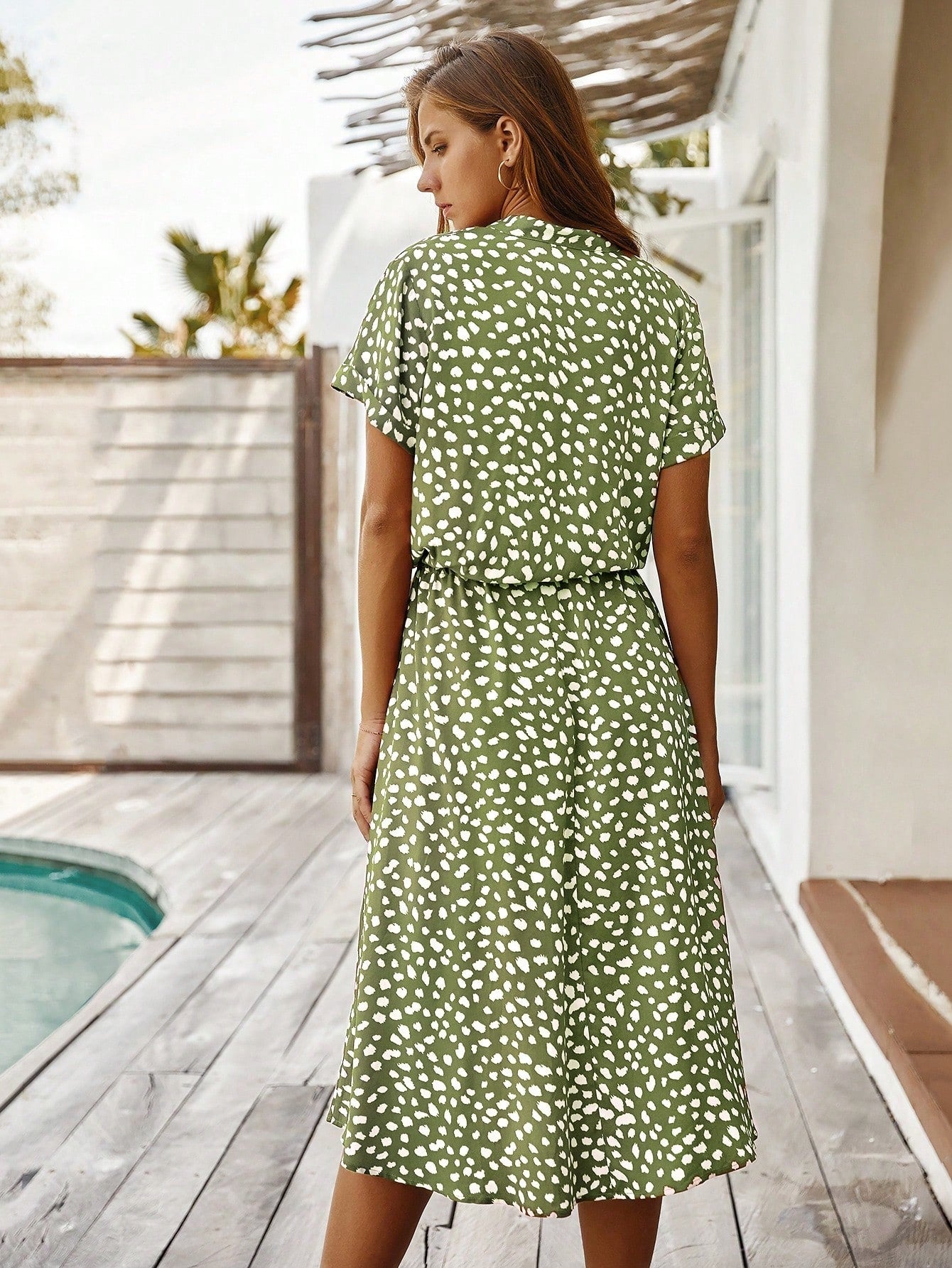 Vestido Midi Chemise Feminino Com Manga Curta