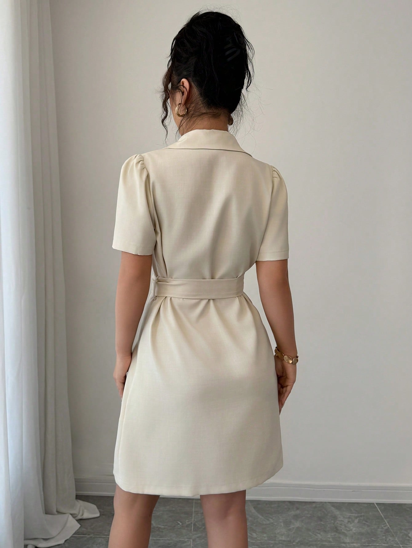 Vestido Blazer Curto Alfaiataria Com Cinto E Botões