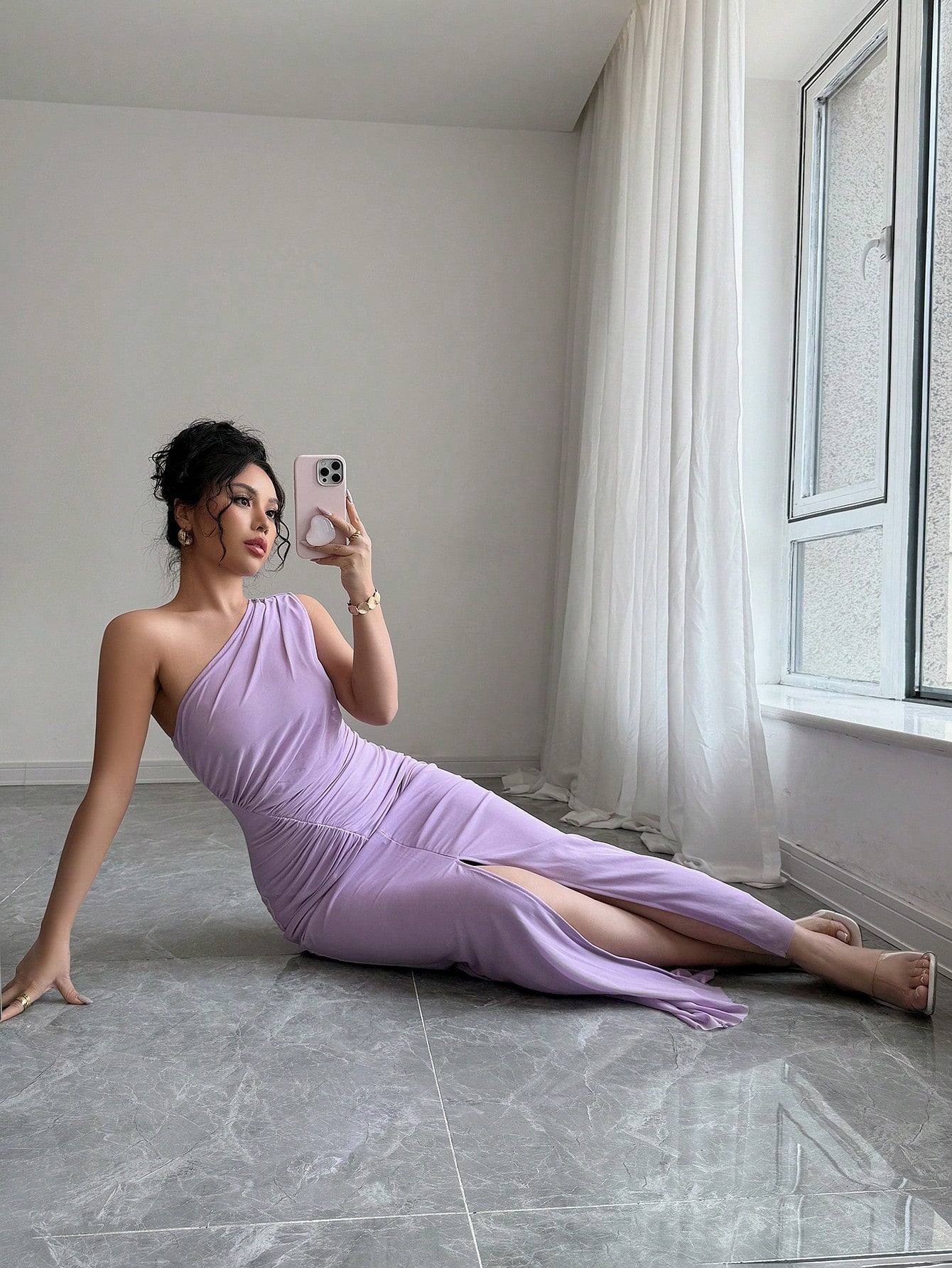 Vestido Longo Elegante Assimétrico Um Ombro Só Com Drapeado