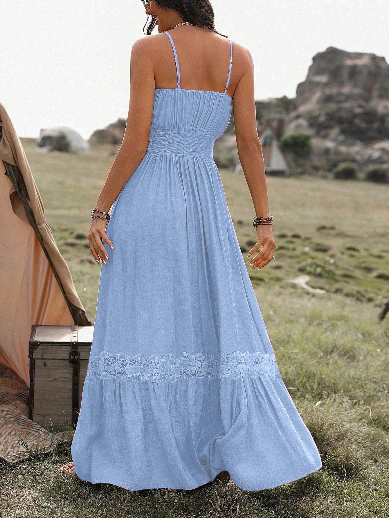 Vestido Longo De Alça Com Detalhe Rendado Boho