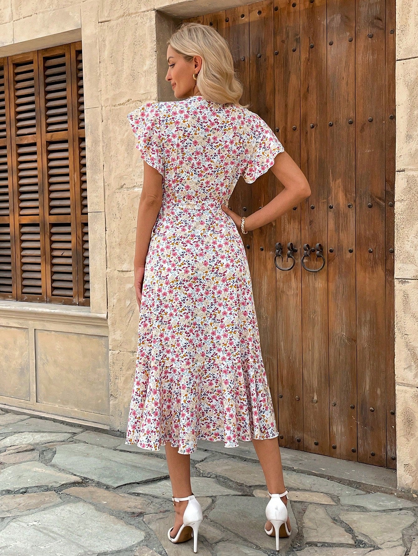 Vestido Midi Transpassado Feminino Decote V Fluido