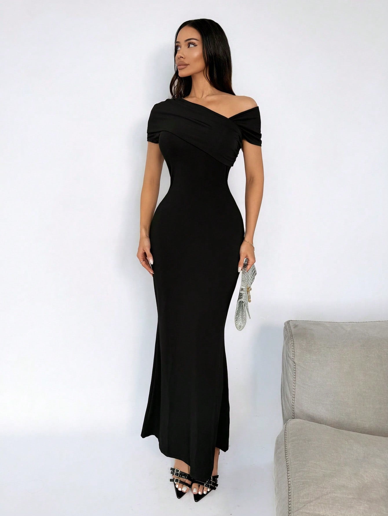 Vestido Longo Ombro A Ombro Justo Elegante Sofisticado