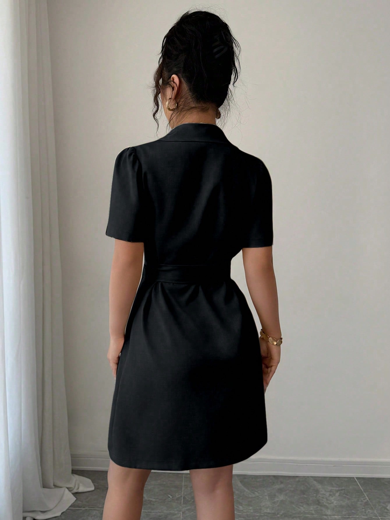 Vestido Blazer Curto Alfaiataria Com Cinto E Botões
