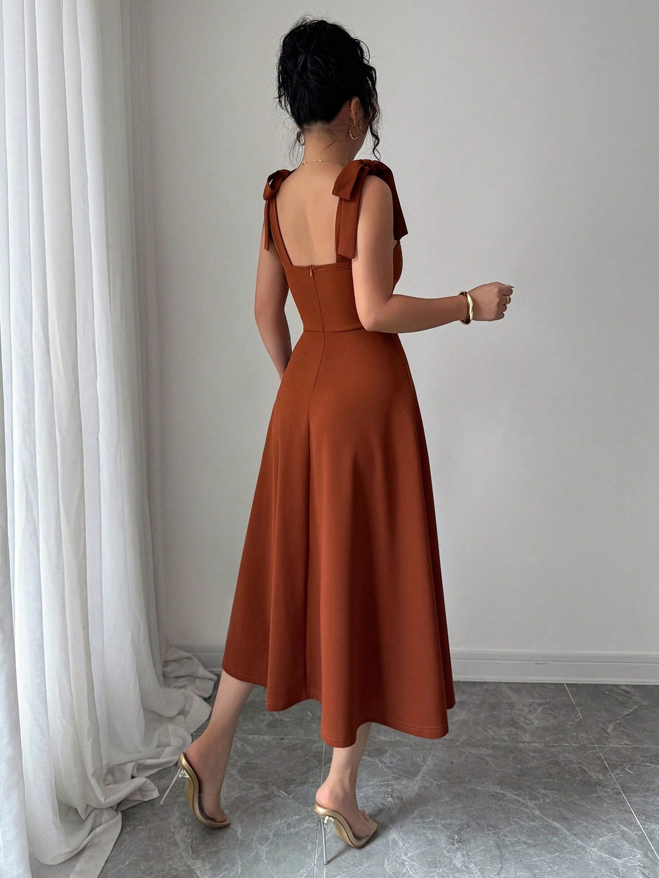 Vestido Elegante Decote Coração Com Saia A-Line