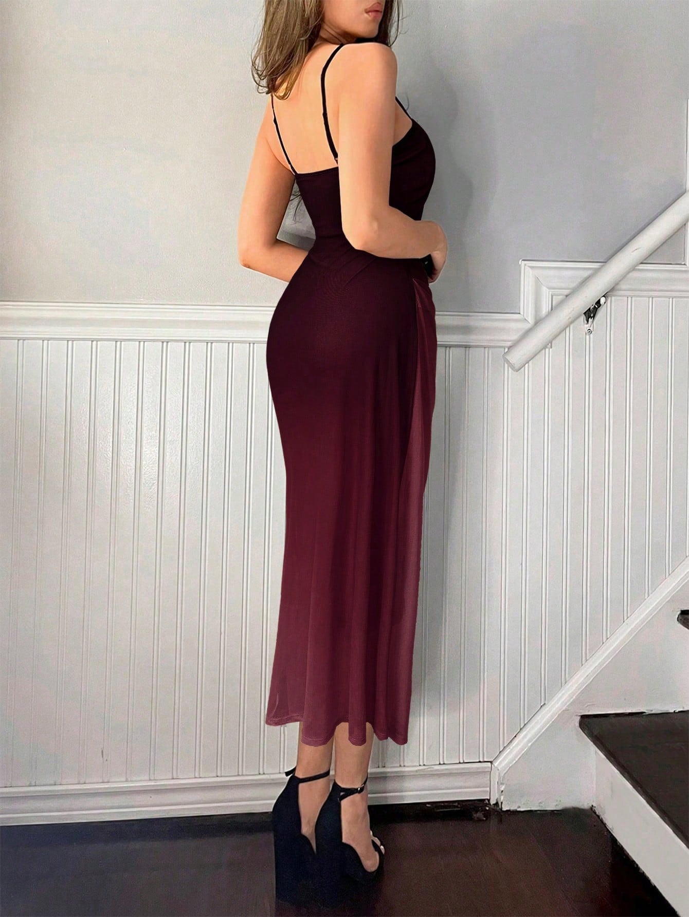 Vestido Midi Slip Dress Justo Draped Lateral Elegante