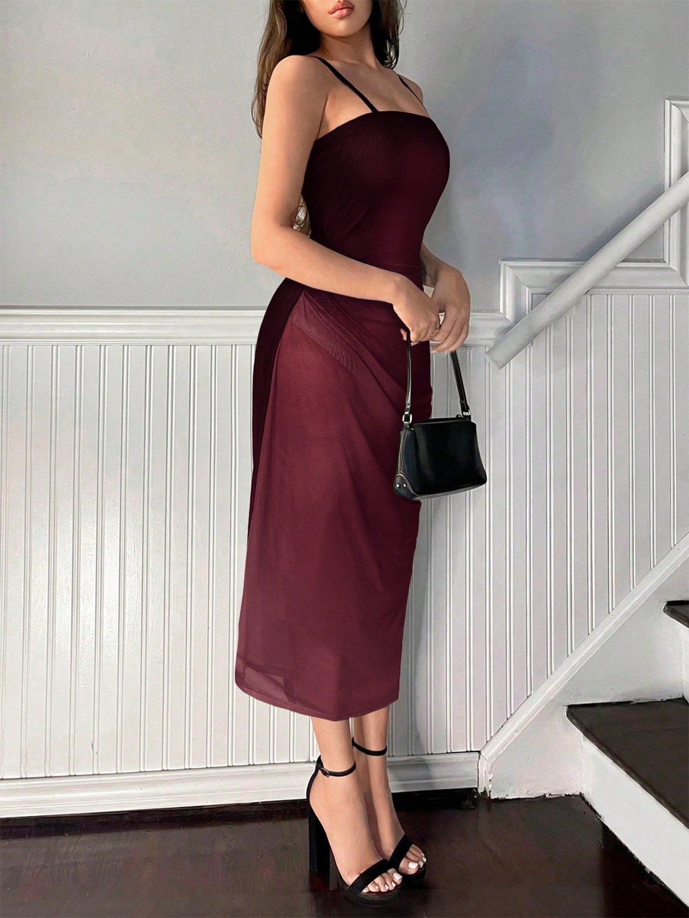 Vestido Midi Slip Dress Justo Draped Lateral Elegante