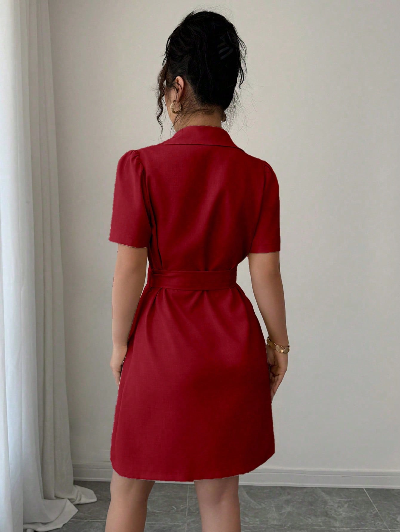 Vestido Blazer Curto Alfaiataria Com Cinto E Botões