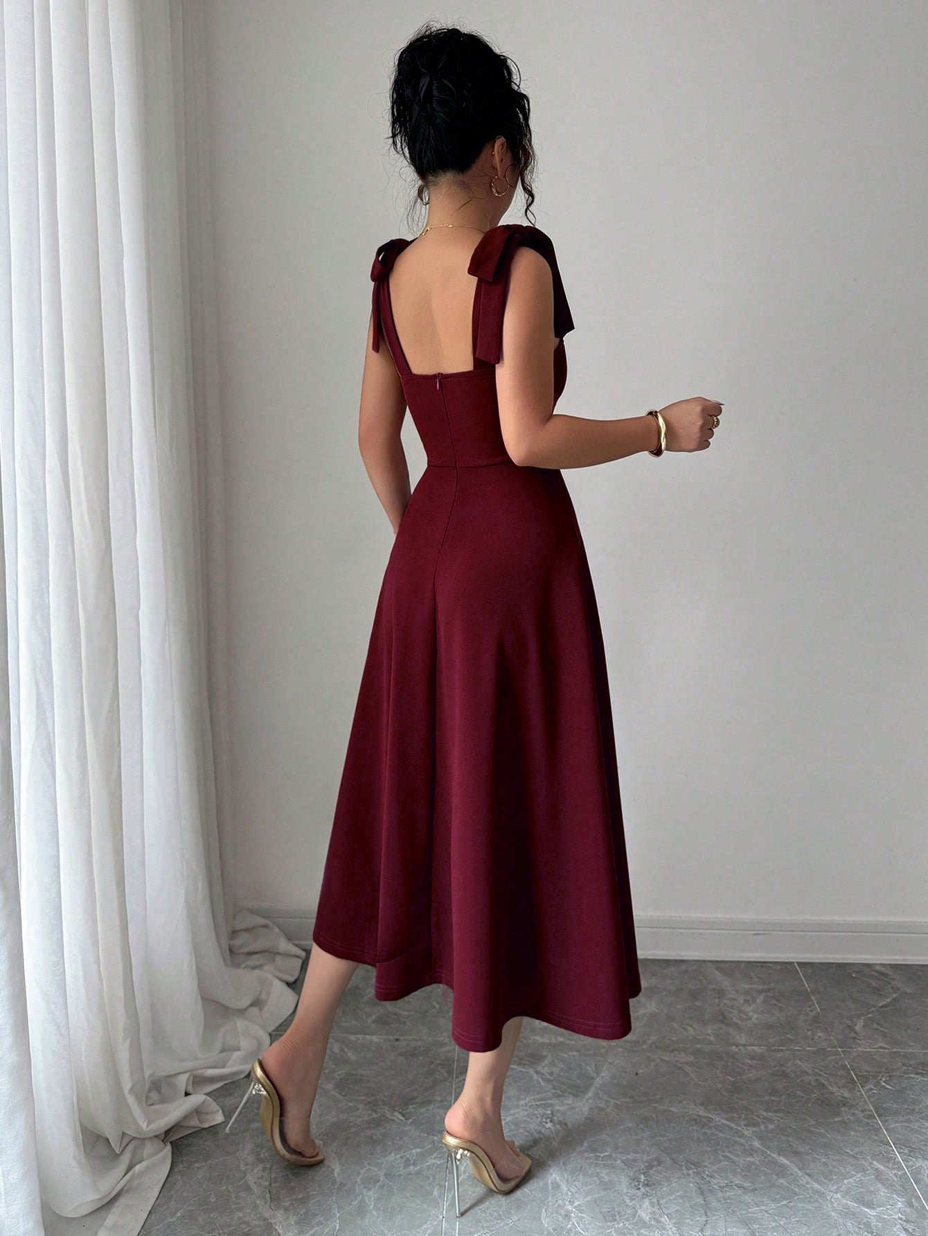 Vestido Elegante Decote Coração Com Saia A-Line