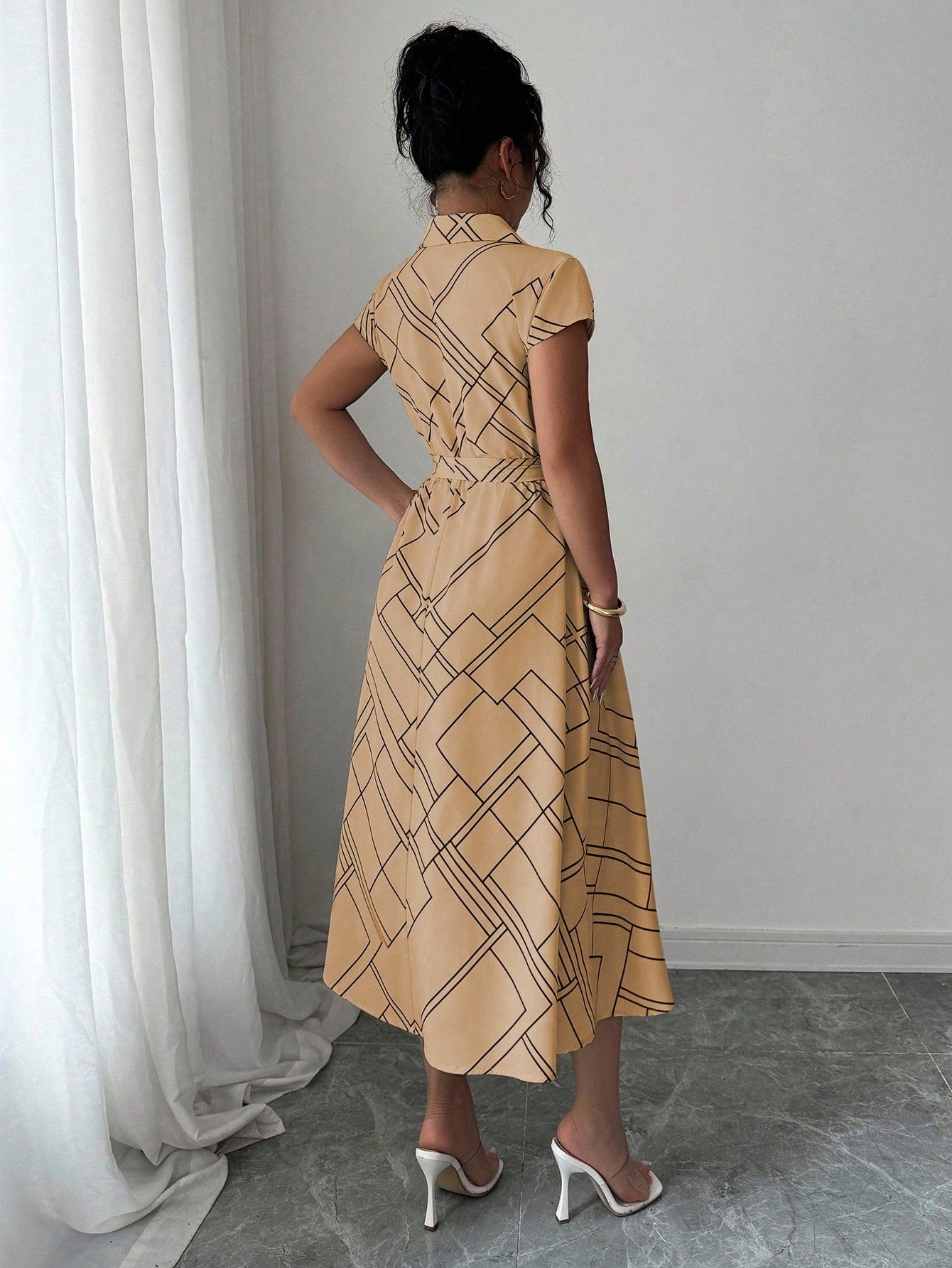 Vestido Midi Chemise Estampado Com Cinto Ajustável