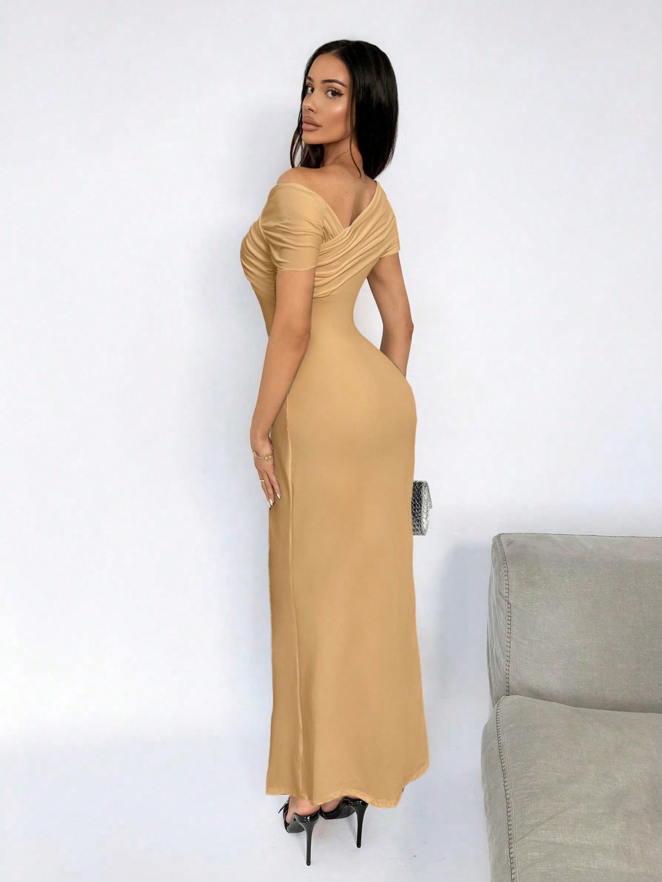 Vestido Longo Ombro A Ombro Justo Elegante Sofisticado