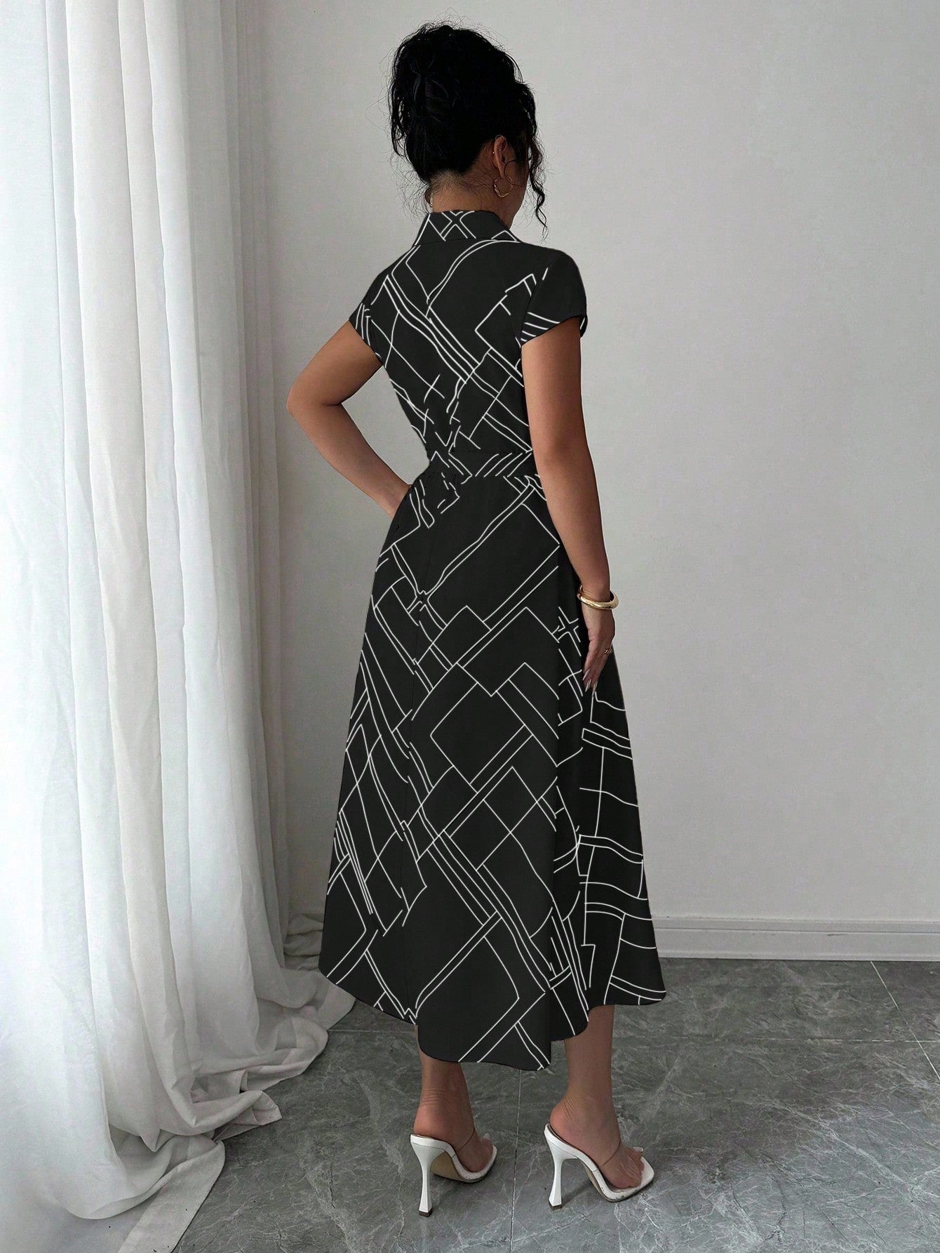 Vestido Midi Chemise Estampado Com Cinto Ajustável