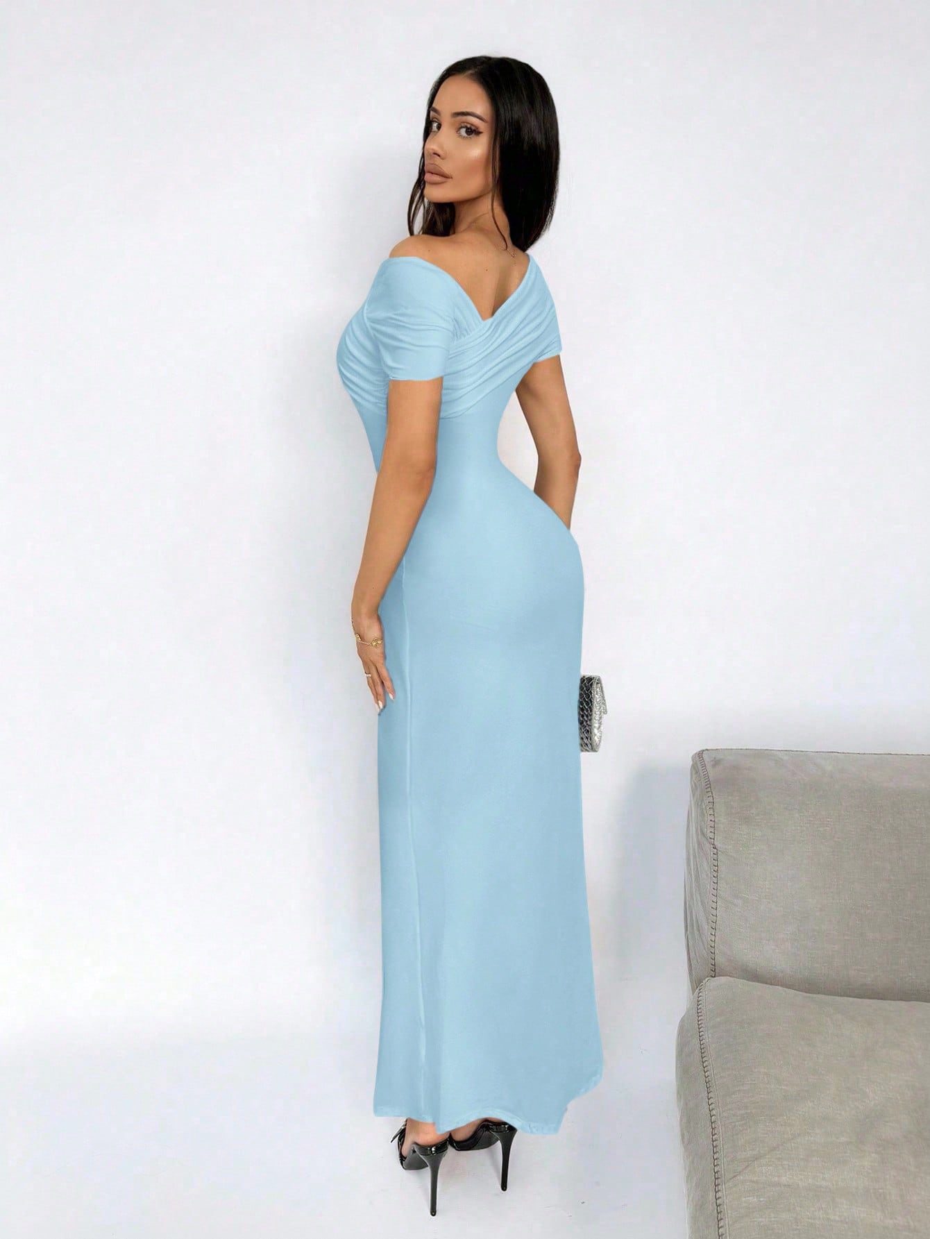 Vestido Longo Ombro A Ombro Justo Elegante Sofisticado