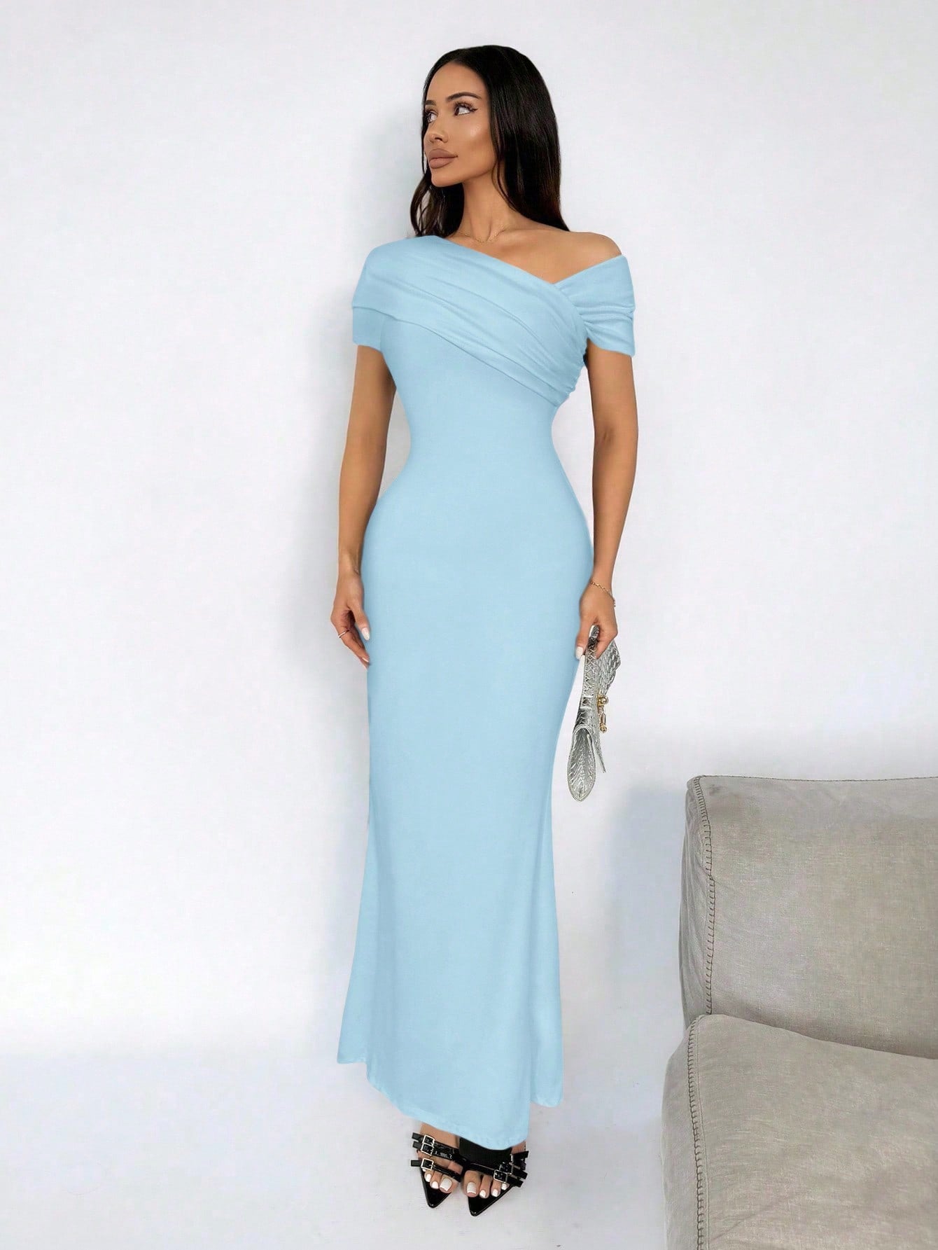 Vestido Longo Ombro A Ombro Justo Elegante Sofisticado