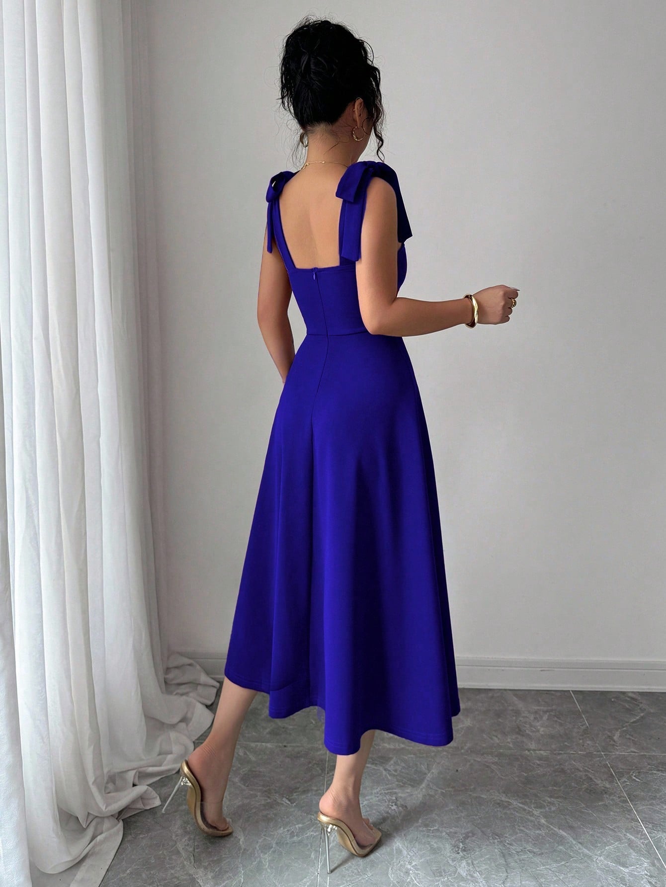 Vestido Elegante Decote Coração Com Saia A-Line