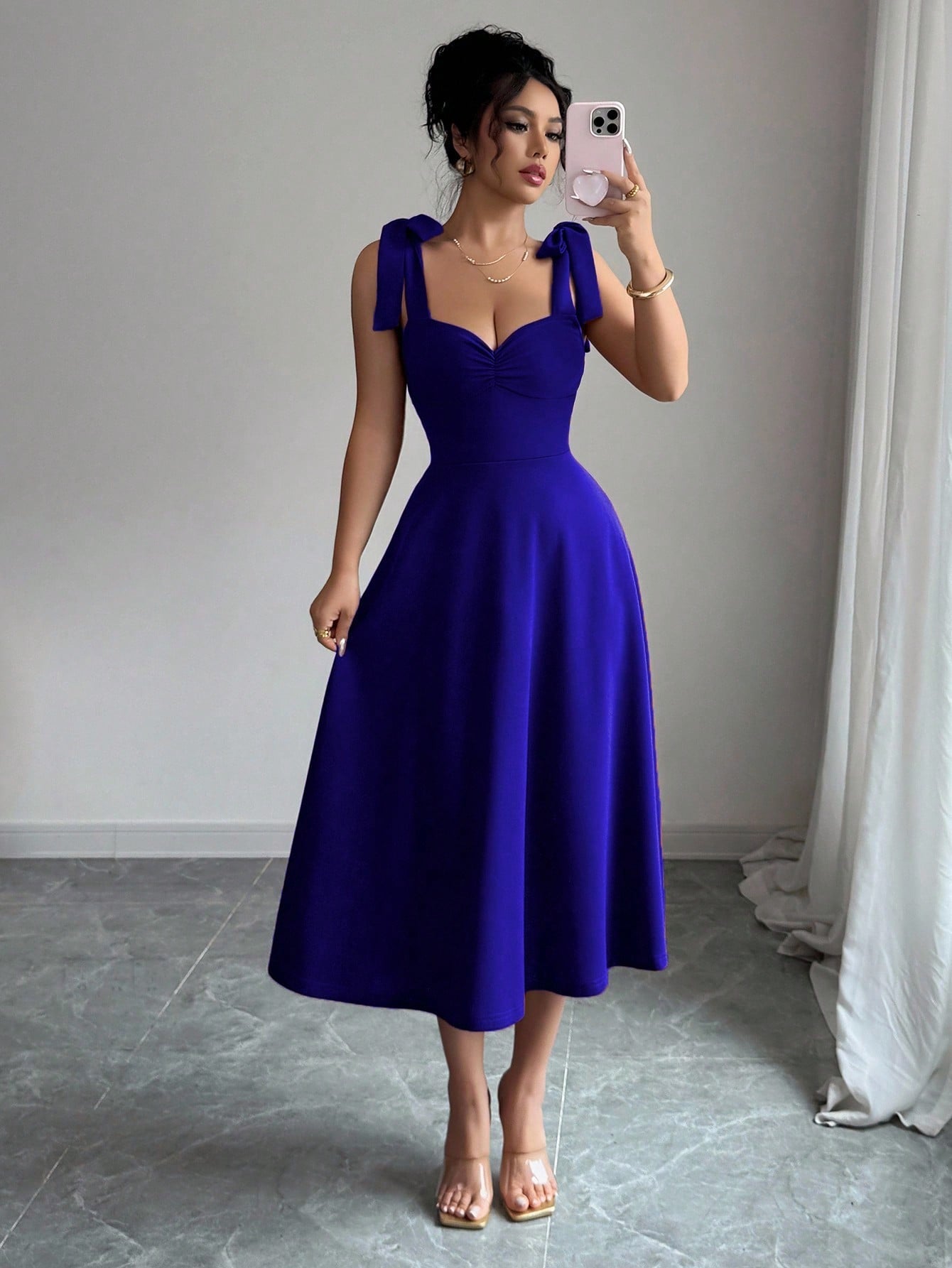 Vestido Elegante Decote Coração Com Saia A-Line