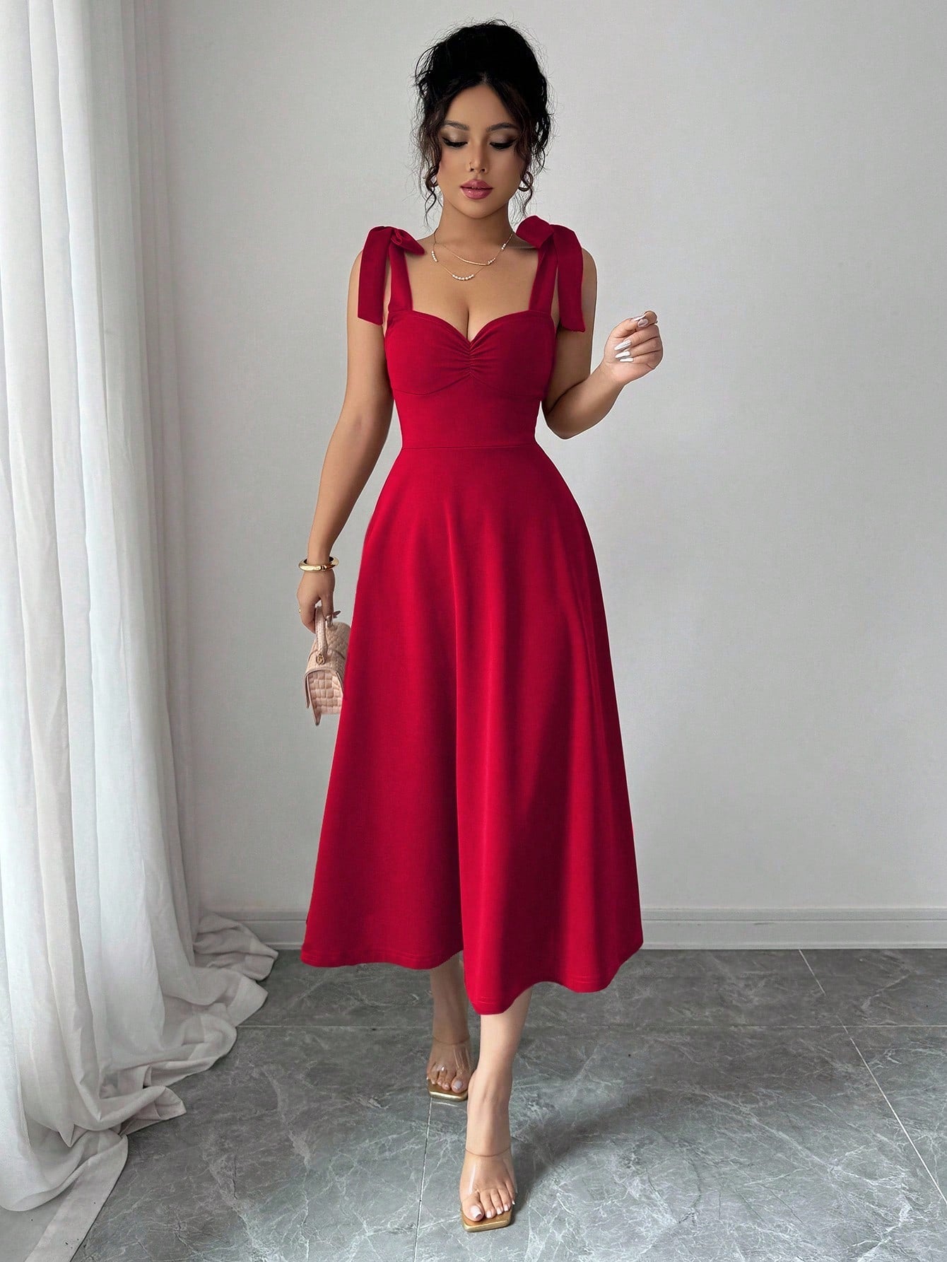 Vestido Elegante Decote Coração Com Saia A-Line