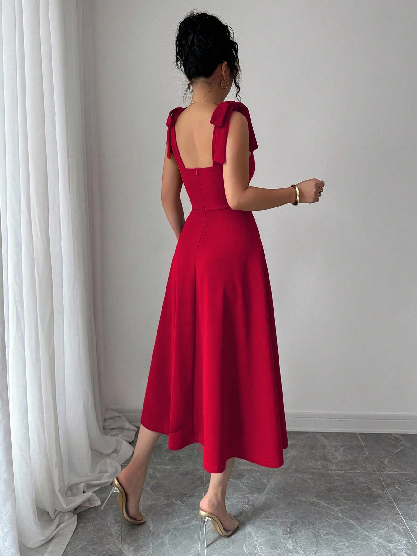 Vestido Elegante Decote Coração Com Saia A-Line