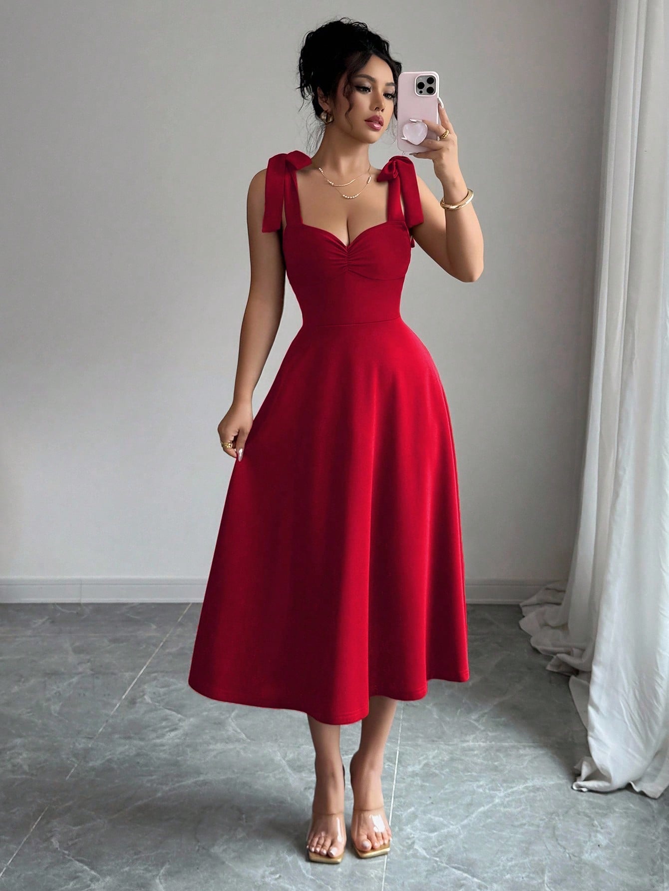 Vestido Elegante Decote Coração Com Saia A-Line