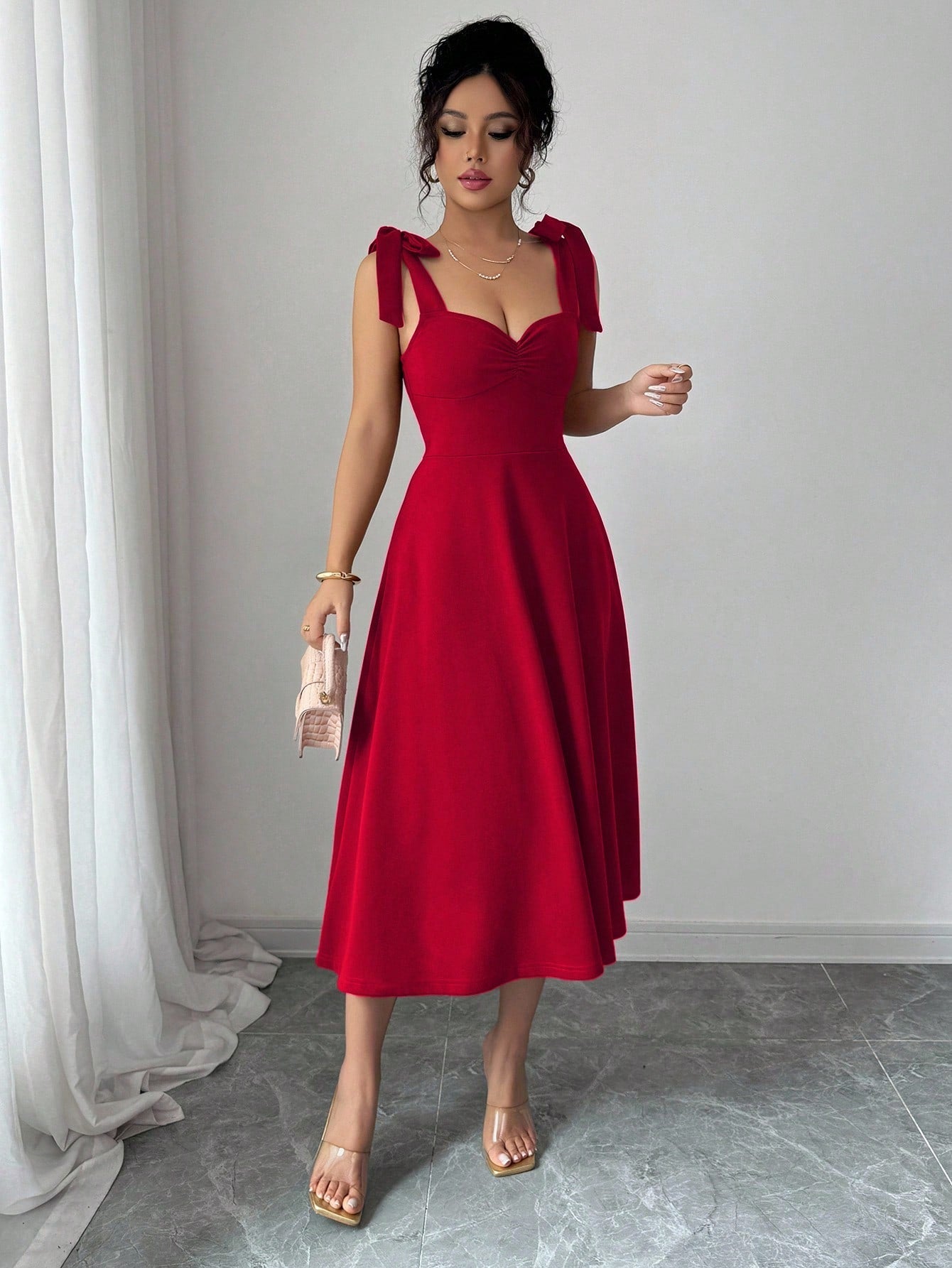 Vestido Elegante Decote Coração Com Saia A-Line
