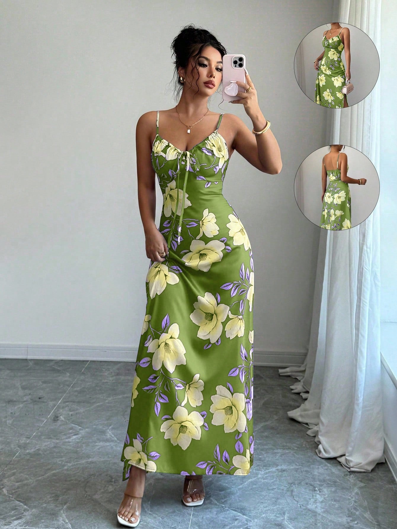 Vestido Longo De Alças Ajustáveis Estampado Floral Elegante