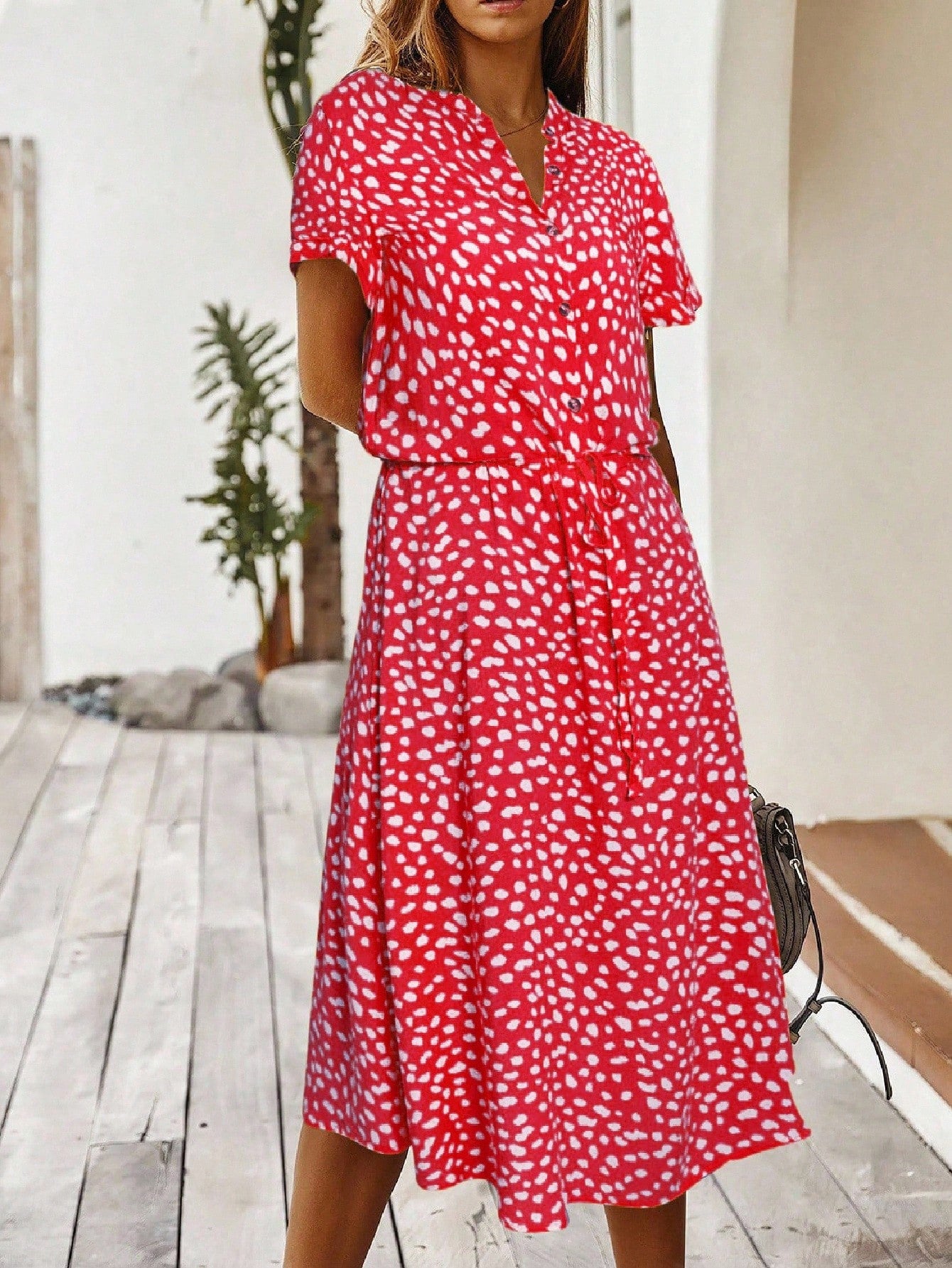 Vestido Midi Chemise Feminino Com Manga Curta