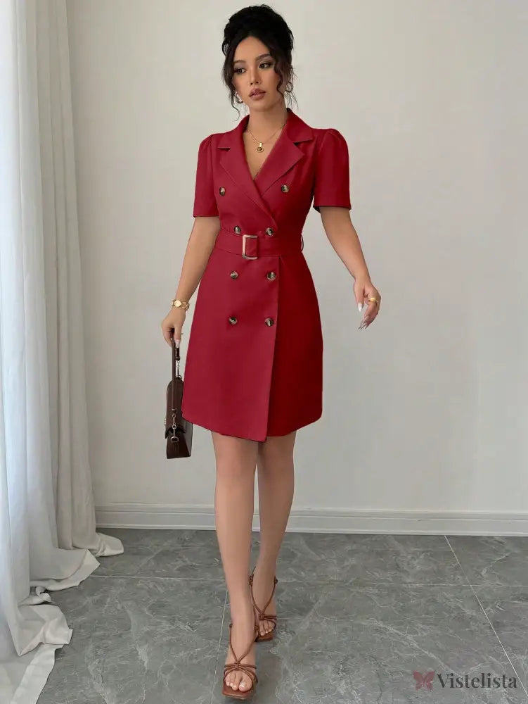 Vestido Blazer Curto Alfaiataria Com Cinto E Botões Vestido Blazer Curto Alfaiataria Com Cinto E Botões