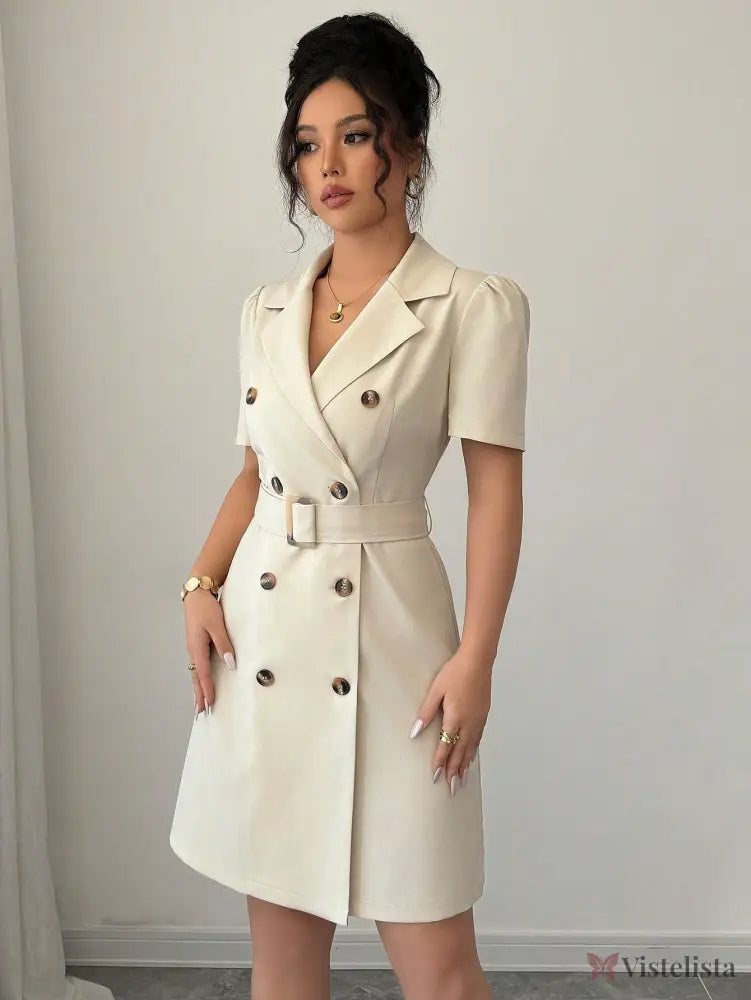 Vestido Blazer Curto Alfaiataria Com Cinto E Botões Vestido Blazer Curto Alfaiataria Com Cinto E Botões