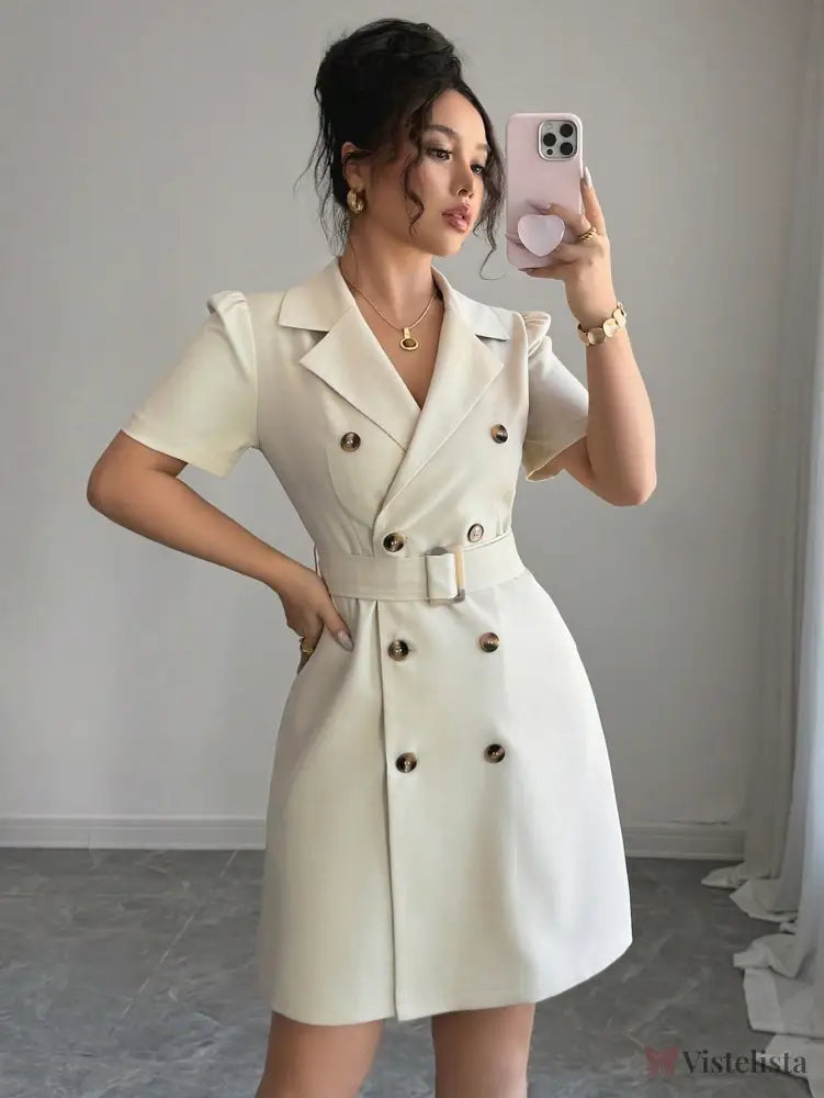 Vestido Blazer Curto Alfaiataria Com Cinto E Botões Vestido Blazer Curto Alfaiataria Com Cinto E Botões