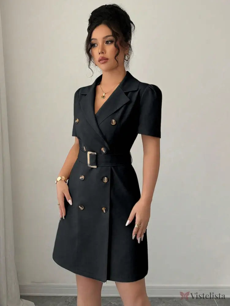 Vestido Blazer Curto Alfaiataria Com Cinto E Botões Vestido Blazer Curto Alfaiataria Com Cinto E Botões