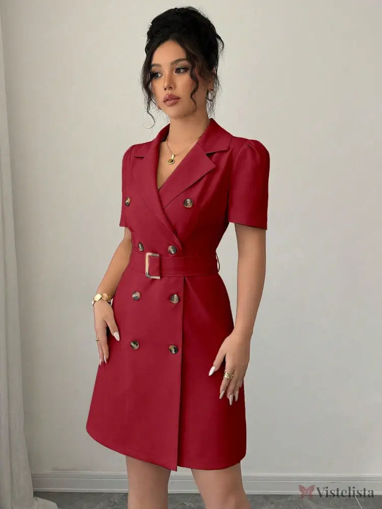 Vestido Blazer Curto Alfaiataria Com Cinto E Botões Vestido Blazer Curto Alfaiataria Com Cinto E Botões