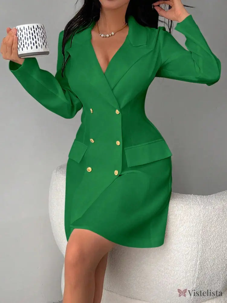 Vestido Blazer Curto Alfaiataria Manga Longa Com Botões Vestido Blazer Curto Alfaiataria Manga Longa Com Botões
