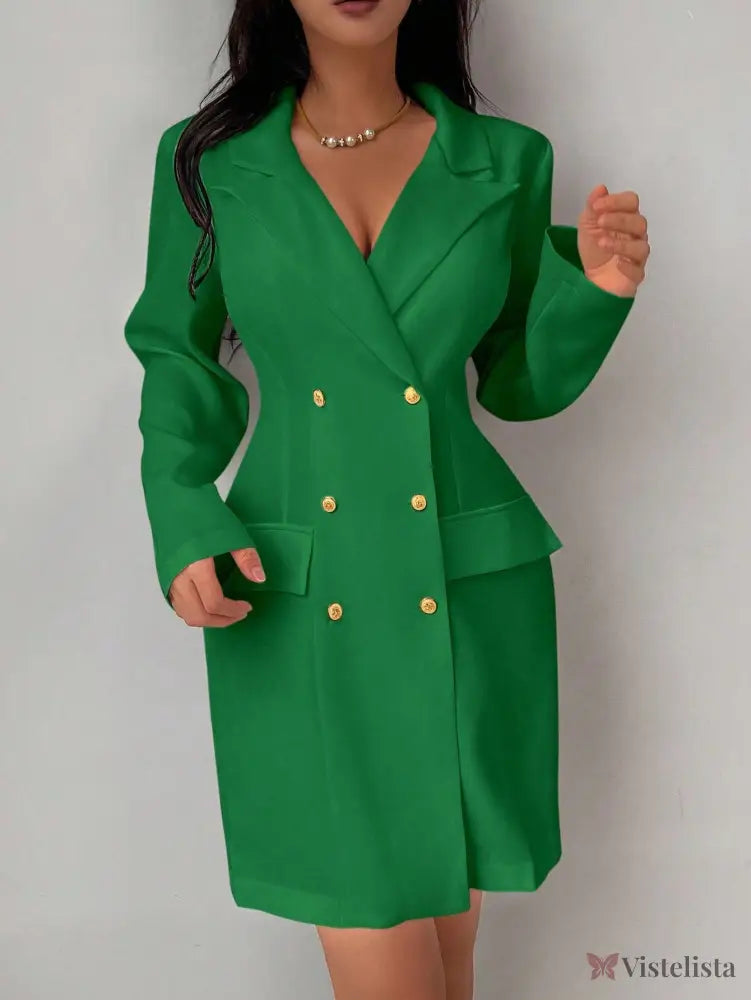Vestido Blazer Curto Alfaiataria Manga Longa Com Botões Vestido Blazer Curto Alfaiataria Manga Longa Com Botões
