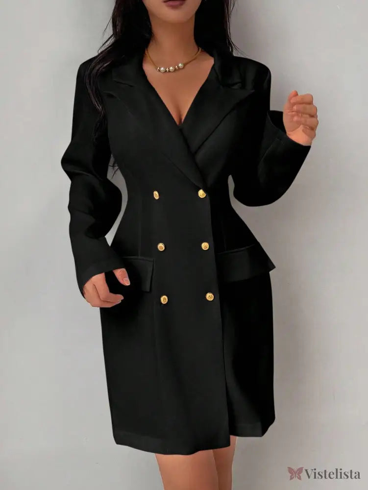Vestido Blazer Curto Alfaiataria Manga Longa Com Botões Vestido Blazer Curto Alfaiataria Manga Longa Com Botões