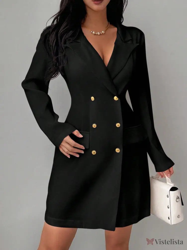 Vestido Blazer Curto Alfaiataria Manga Longa Com Botões Vestido Blazer Curto Alfaiataria Manga Longa Com Botões