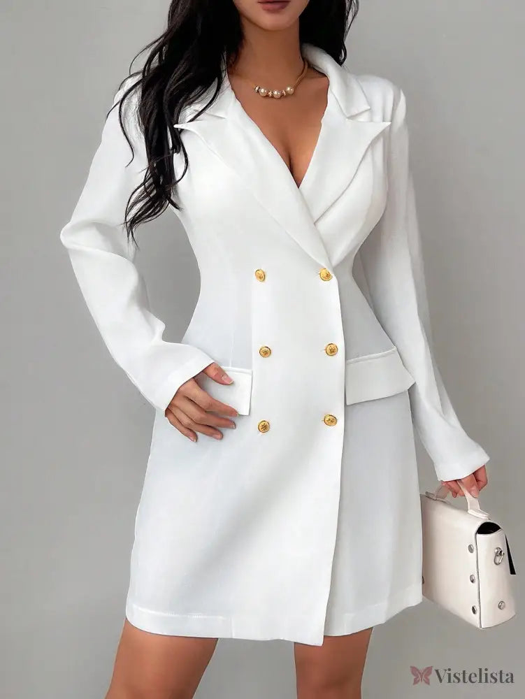 Vestido Blazer Curto Alfaiataria Manga Longa Com Botões Vestido Blazer Curto Alfaiataria Manga Longa Com Botões