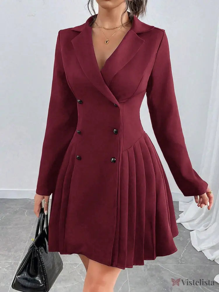 Vestido Blazer Curto Alfaiataria Plissado Com Botões Vestido Blazer Curto Alfaiataria Plissado Com Botões