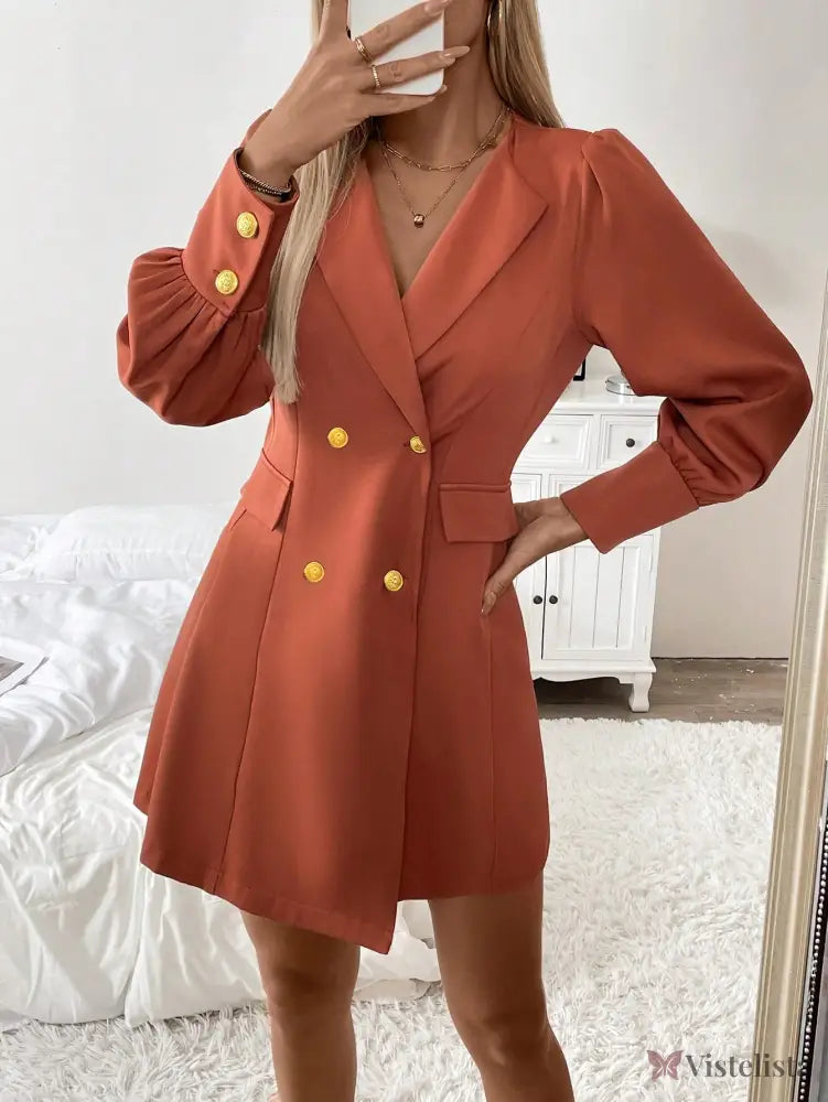 Vestido Blazer Curto Elegante Com Manga Bufante E Botões Vestido Blazer Curto Elegante Com Manga Bufante E Botões