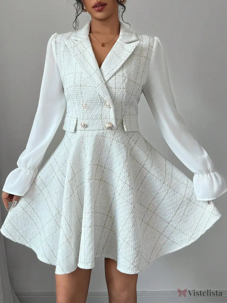 Vestido Blazer Curto Rodado Com Manga Longa E Botões Vestido Blazer Curto Rodado Com Manga Longa E Botões