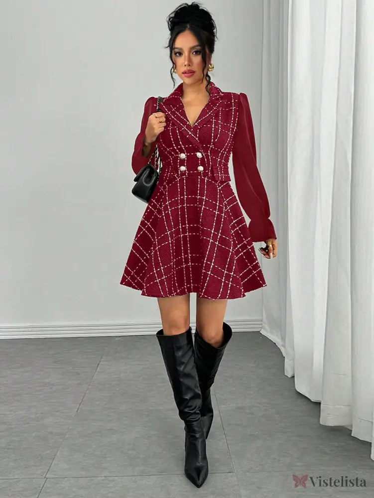 Vestido Blazer Curto Rodado Com Manga Longa E Botões Vestido Blazer Curto Rodado Com Manga Longa E Botões